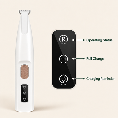 GentlePaw LED Paw Trimmer smart LED display showing operating status, full charge, and charging reminder indicators