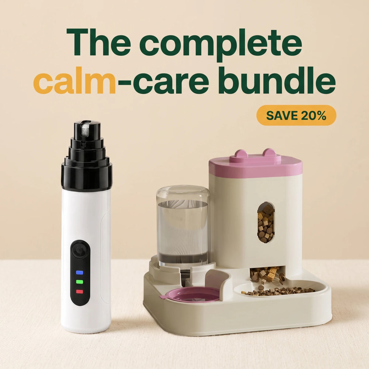 GentlePaw complete calm-care bundle - nail grinder and auto pet feeder, save 20%